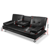 Artiss 3 Seater PU Leather Sofa Bed - Black.